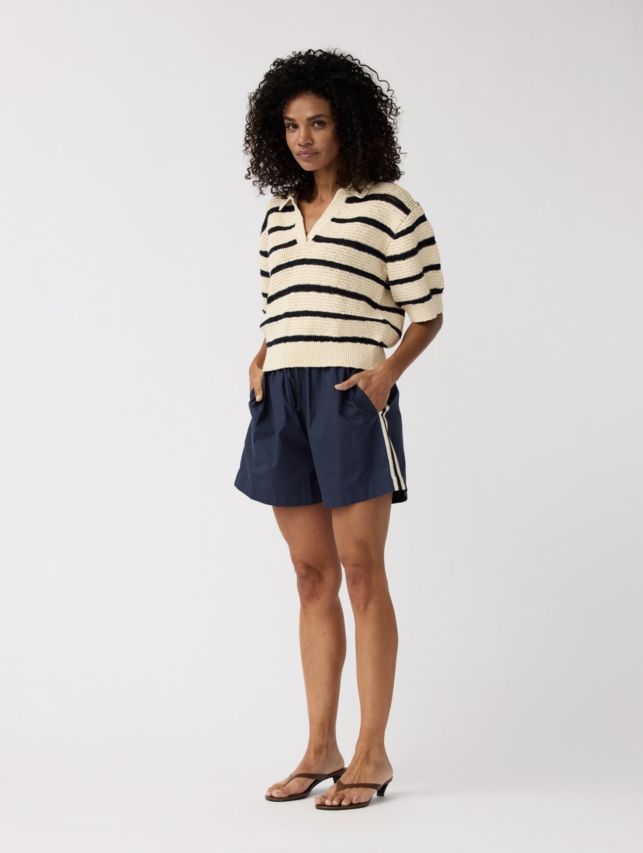 Polo Dalia | Wool White/Navy Stripe
