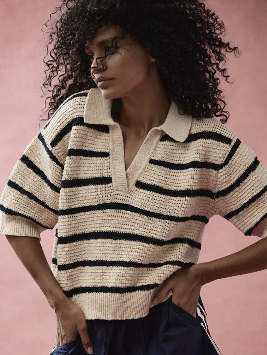 Polo Dalia | Wool White/Navy Stripe