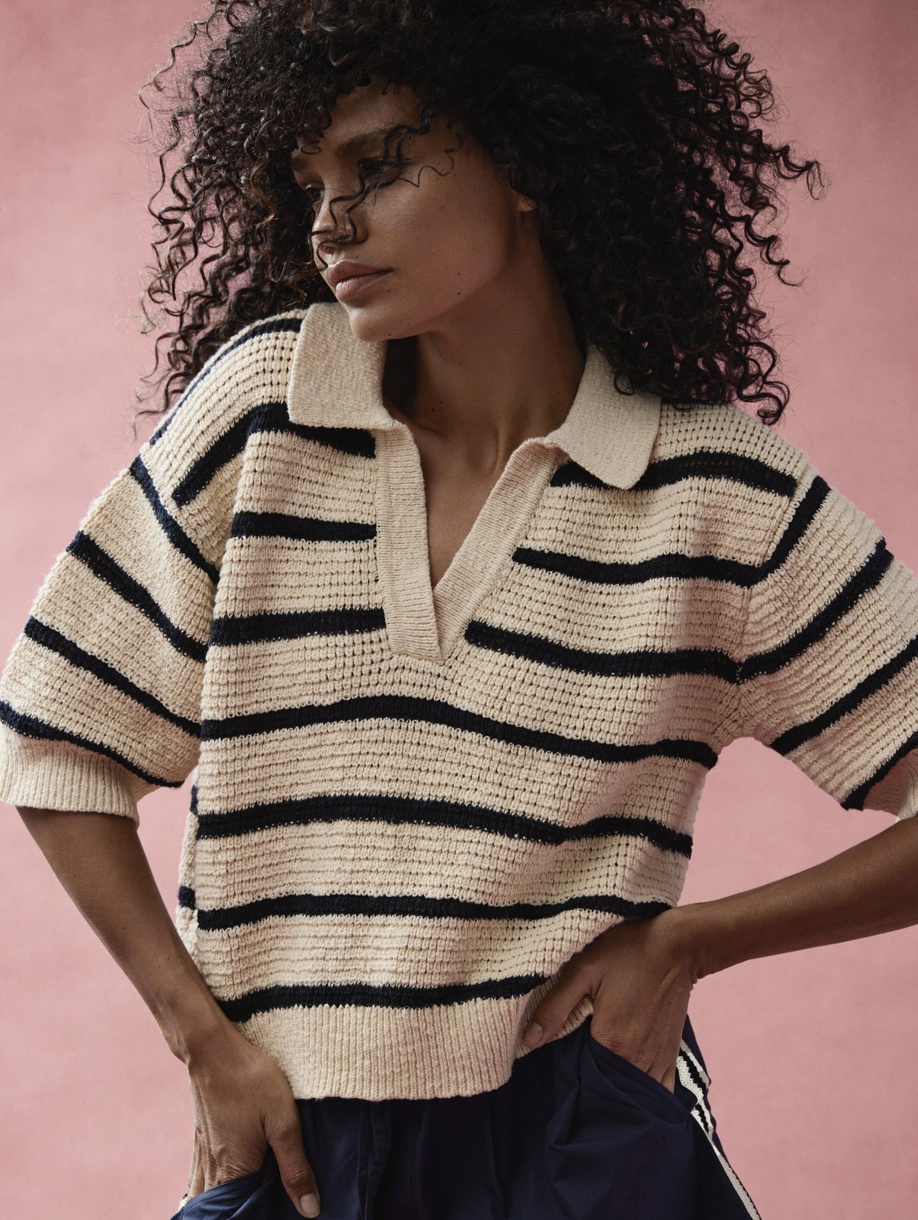 Polo Dalia | Wool White/Navy Stripe