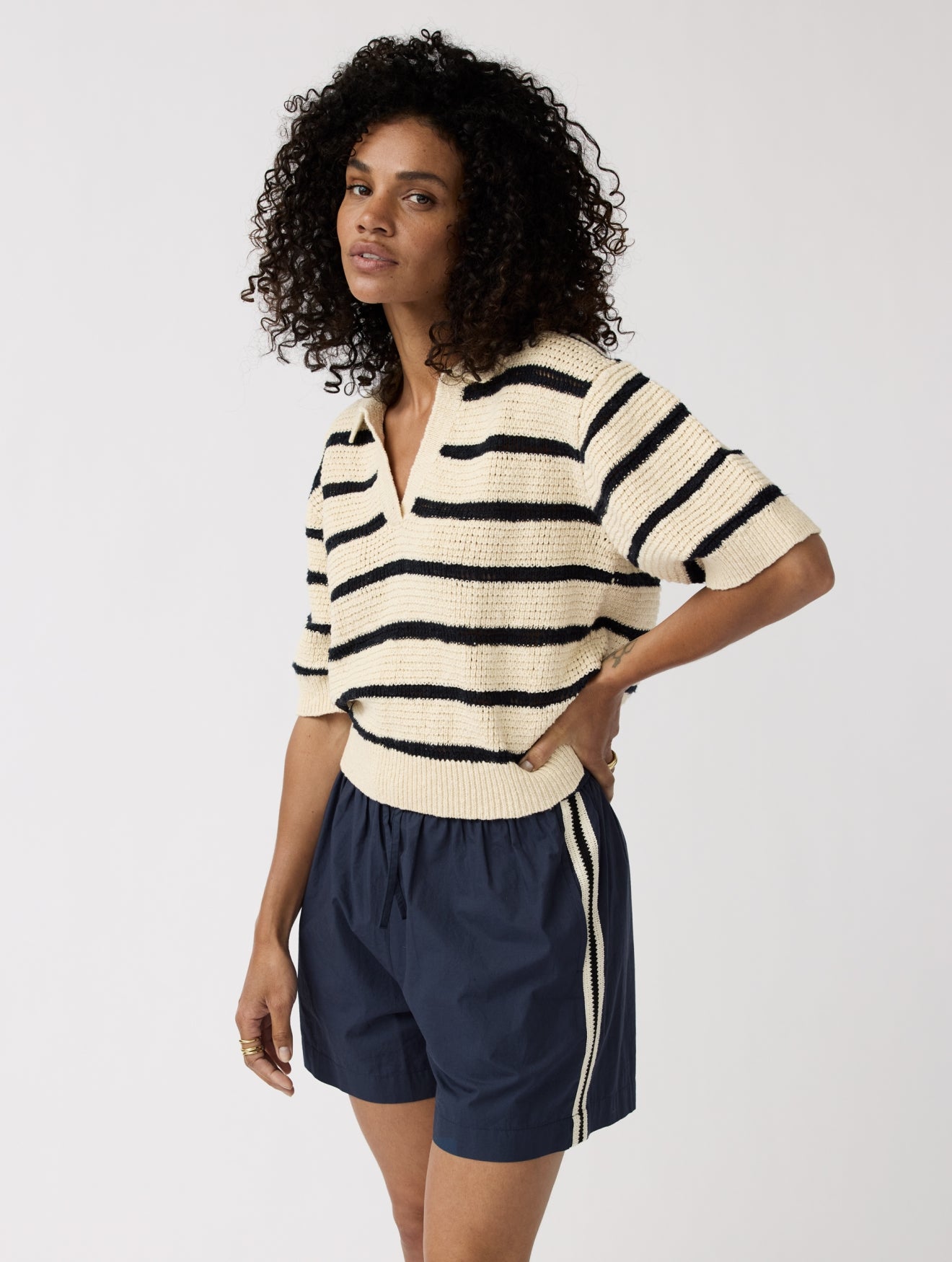 Polo Dalia | Wool White/Navy Stripe