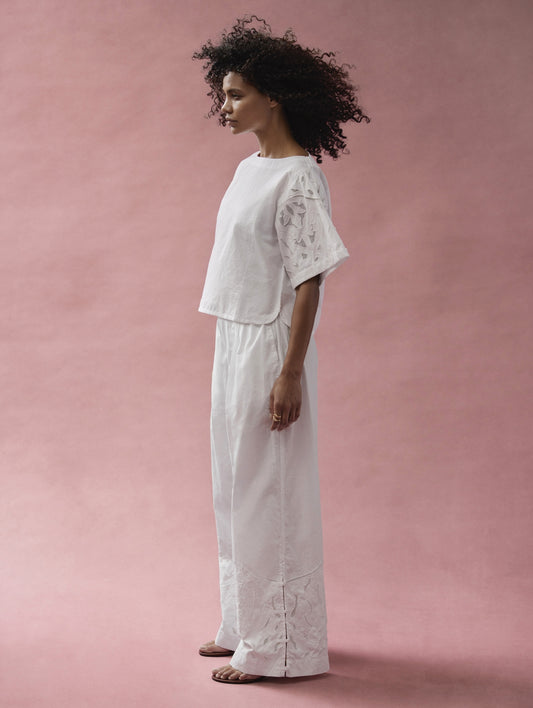 Pants Moonflower embr | Very white