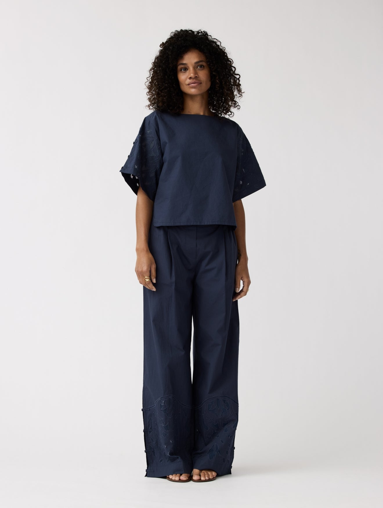 Pants Moonflower embr | Navy