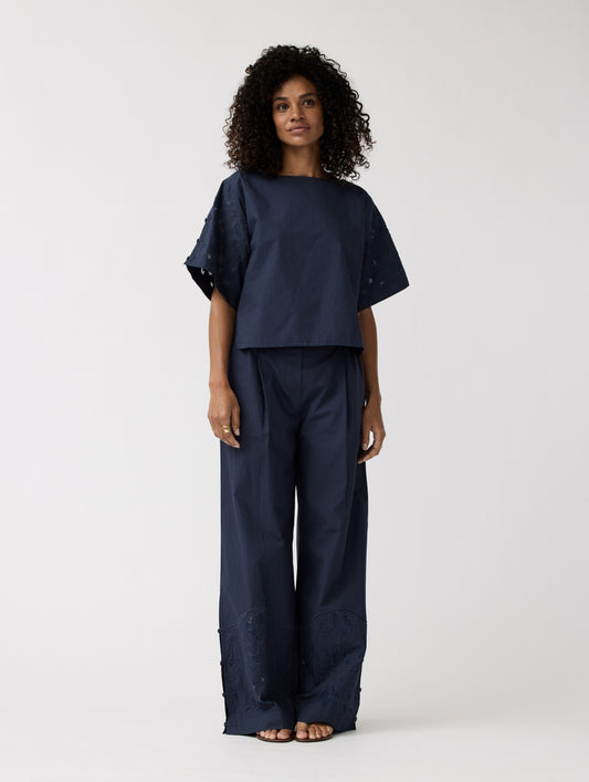 Pants Moonflower embr | Navy